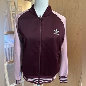 Adidas Women's Burgundy and Light Pink Bomber Jacket
